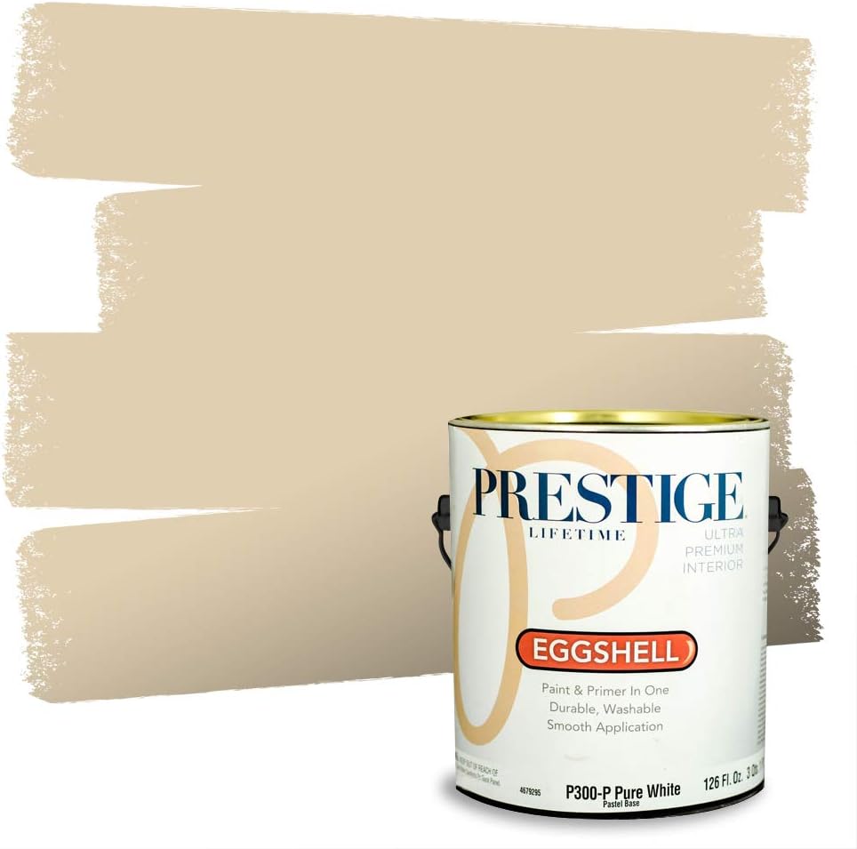 PRESTIGE Paints Exterior Paint and Primer In One, 1-Gallon, Satin, Comparable Match of Sherwin Williams* Relaxed Khaki*