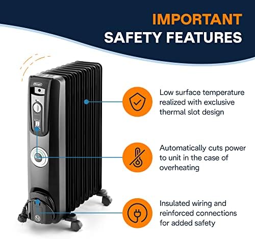De'Longhi Oil filled Radiator Heater, 1500W Electric Space Heater for indoor use, portable room heater, Energy Saving, full room like office and bedroom with safety features, EW7707CM