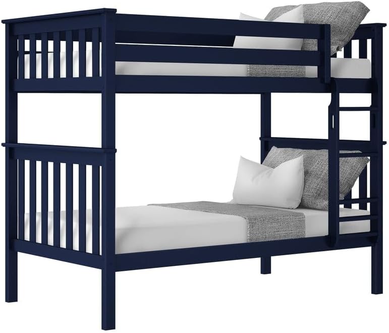 Max & Lily Bunk Bed Twin over Twin, Solid Wood Bunk Bed Frame with Ladder for Kids, 14" Safety Guardrails, Easy Assembly, No Box Spring Needed, White