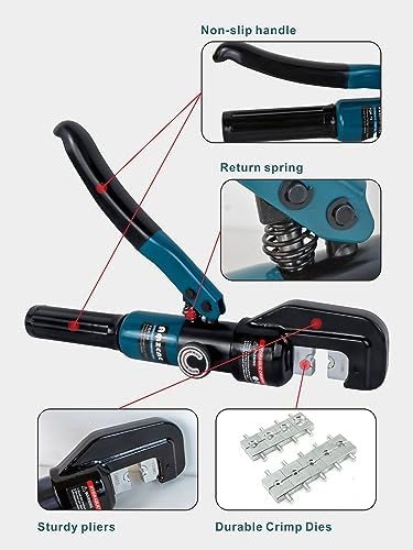 10 Ton Hydraulic Battery Cable Crimper, 180° Rotating Head | Electricians & Contractors, Easy One-Hand Operation