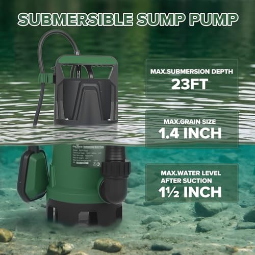 4200GPH 1HP Submersible Sump Pump with Automatic Float Switch | LAZYLAND, Clean Water Pump for Pool, Pond, Garden, Flooded Cellar, Aquarium and Irrigation (Green)