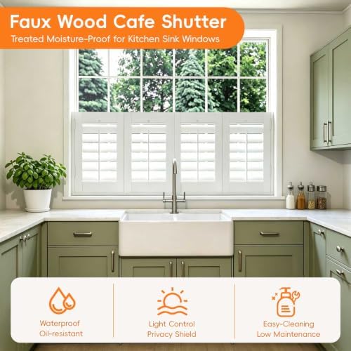 Plantation Shutters for Interior Windows with Front Tilt Faux Wood | Custom Made for Interior/Inside Window of Bathroom, Kitchen, Livingroom, Bedroom