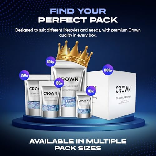 Crown Condoms, 50 Count | Lubricated, Latex, Silkier, Thinner and Stronger