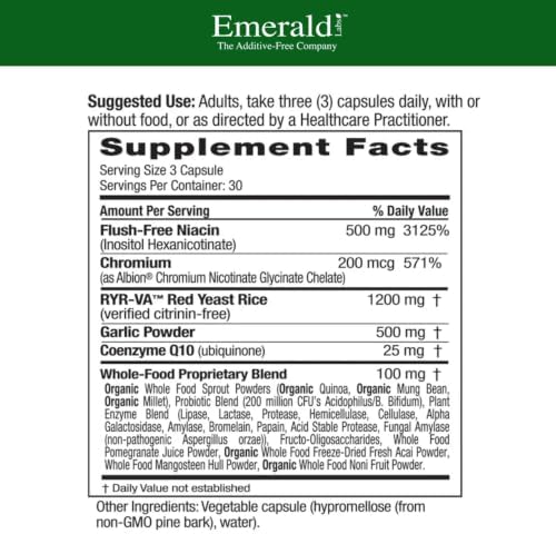 EMERALD LABS Cholesterol Health - Featuring CoQ10, Flush-Free Niacin, RYR-VA, and Garlic for Heart and Circulatory Support - 90 Vegetable Capsules