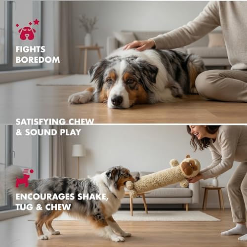 Pet Lou 26 Inch Colossal Monkey Stick Plush Dog Chew Toy with Grunter & Squeakers, Durable Fleece Interactive Dog Toy for Fetch