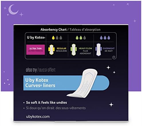 U by Kotex AllNighter Ultra Thin Overnight Pads with Wings, Fragrance-Free, 6 Packs of 14 Pads (84 Pads Total)