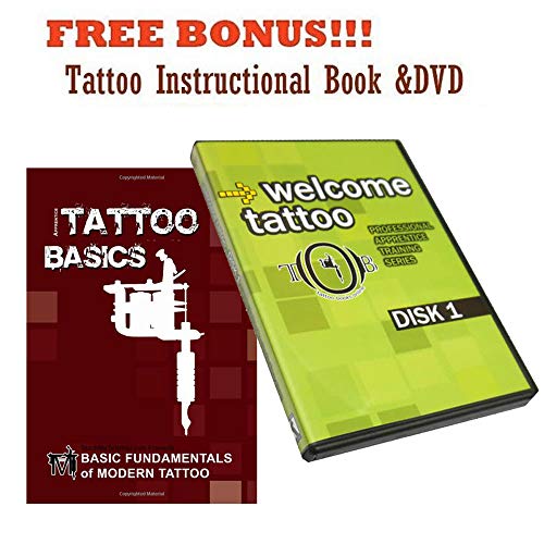 Grinder Tattoo Kit by Pirate Face Tattoo / 4 Tattoo Machine Guns - Power Supply / 7 Ink by Radiant Colors - Made in the USA/LCD Power Supply / 50