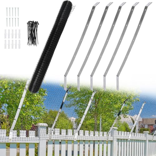 Cat Fence Retrofit System Curved Fence Extenders Anti-Climb Jump Outdoor Barrier Galvanized Steel Toppers & Poly Mesh Containment Barrier for Wood