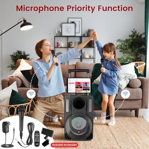 Pyle 8’’ Portable PA Speaker System - 280 Watts PA & Karaoke Speaker with Two Wireless & 1 Wired Microphone, Wireless Bluetooth Streaming