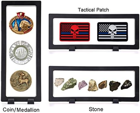 Skelang 3D Floating Display Case with 9 Coin Capsules, 9"×3.54"×0.75" Display Stand Holder Suspension Frame for AA Medallion, Antique Challenge Coin