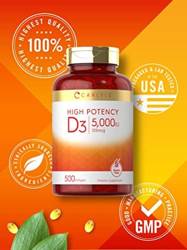 Carlyle Vitamin D3 5000 IU Softgels | 500 Count | Value Size | Non-GMO and Gluten Free Supplement | High Potency Formula | 125mcg