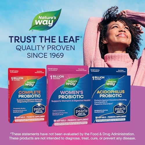 Nature's Way Women's Probiotic Pearls, Supports Vaginal Health*, 30 ct | Supports Vaginal & Digestive Health*, 1 Billion Live Cultures, Protects Against Occasional Bloating & Constipation*, Softgels