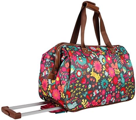 Lily Bloom Pattern 22 Inch Duffel Bag with 2-Rolling Wheels, Weekender Overnight Travel Lightweight Carry-On Suitcase For Women