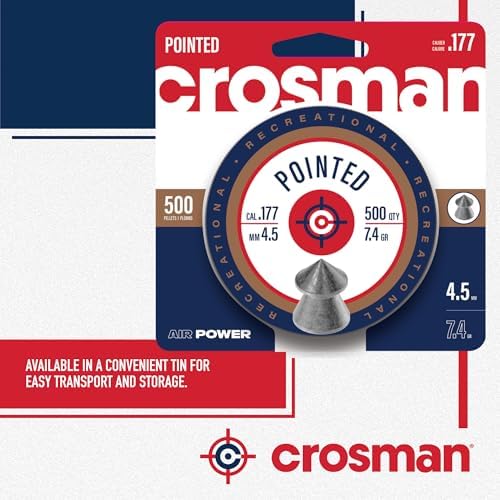 Crosman .177-Caliber Pointed Lead Pellets for Air Rifles and Air Pistols - 500 Count Tin - Lead