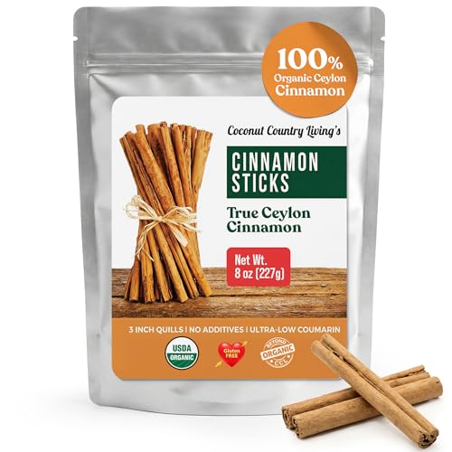 Organic Ceylon Cinnamon Sticks 8 oz - Whole Sticks from Sri Lanka, USDA | True Cinnamon 3" Quills, Fair Trade, Non-GMO, Gluten Free, Low Coumarin, Naturally Sweet Aroma, for Tea, Baking & Cooking