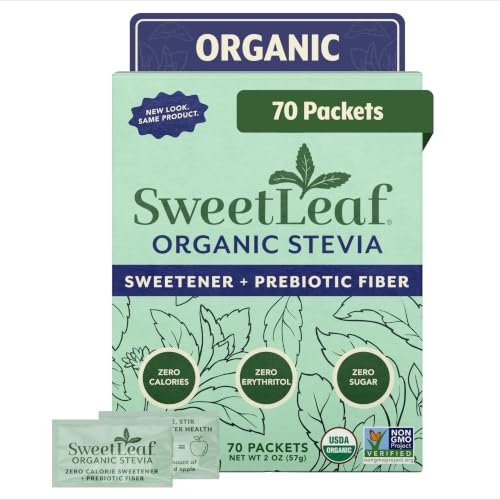 SweetLeaf Organic Stevia Powder Sweetener, Sugar Free - 70 Packets (2 Pack) | Zero Calorie Sweetener No Erythritol, Stevia Leaf Extract, Natural Sugar Substitute for Coffee & Baking, Prebiotic Fiber