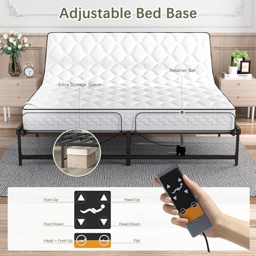 Adjustable Bed Frame Twin XL Electric Adjustable Bed Base | Head & Foot Incline, Ultra Quiet Motor, Remote Control, Fits Most Mattresses, Reduces Snoring & Boosts Circulation