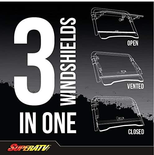 SuperATV Flip Windshield for Can Am Maverick X3 | 2017+ | 1/4" Polycarbonate Scratch-Resistant Windshield, Maverick X3 Models (See Fitment), Clear, USA Made