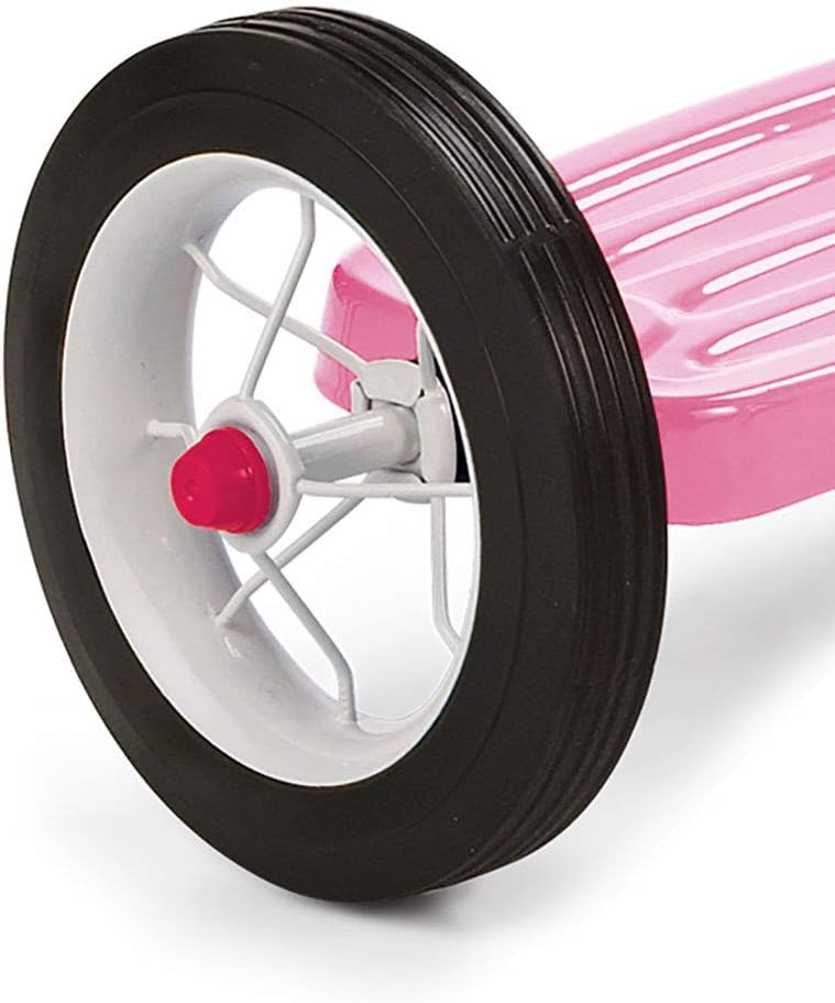 Radio Flyer Classic Pink Tricycle, for Ages 2-4, 10" Front Wheel, Bell | Steel Frame, Adjustable Seat, Rubber Tires, Chrome Details, Rear Step, Controlled Turning Radius, Tricycle for Toddlers