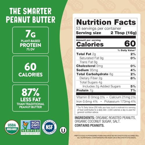PBfit 30 Ounce Organic Peanut Butter Powder, Powdered Peanut Spread from Real Roasted Pressed Peanuts, 7g of Protein 7% DV, Gluten-Free, 60 calories, 87% less fat (Pack of 1)