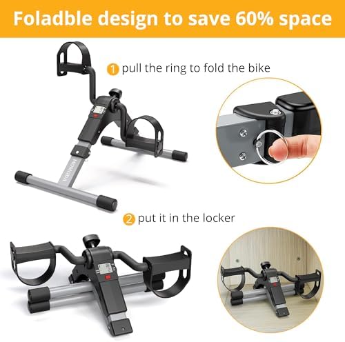 Pedal Exerciser Desk Exercise Bike Leg and Arm Exercise Bike with LCD Monitor Foldable and Porable (Black/Grey)