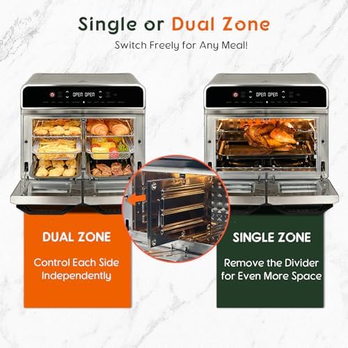HYSapientia Dual Zone Air Fryer Toaster Oven Combo, 10-in-1 Inner and outer Stainless Steel Air Fryer with Rotisserie