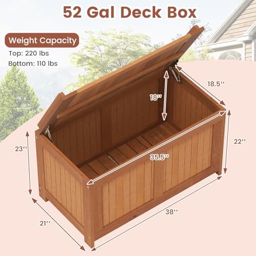 Tangkula 46 Gallon Acacia Wood Deck Box, Garden Backyard Storage Bench, Outdoor Storage Container for Patio Furniture Cushions and Gardening Tools