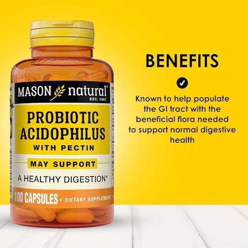 MASON NATURAL Probiotic Acidophilus, 150 Day Supply, Supports Regularity and Normal Digestion with Pectin & Calcium, 100 Capsules (Pack of 3)