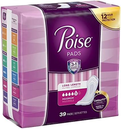Poise Incontinence Pads, Maximum Absorbency, Long, 12 ct