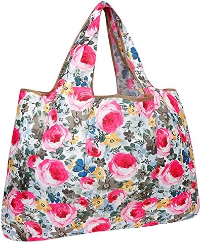 allydrew Large Foldable Tote Nylon Reusable Grocery Bags, Gray Ferns