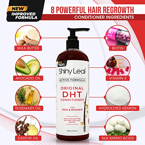 Shiny Leaf DHT Blocker Shampoo and Conditioner Set with Biotin, 2 x 16 oz | DHT blocker shampoo and conditioner with biotin, rosemary oil and asparagus extract for thinning hair. For men and women