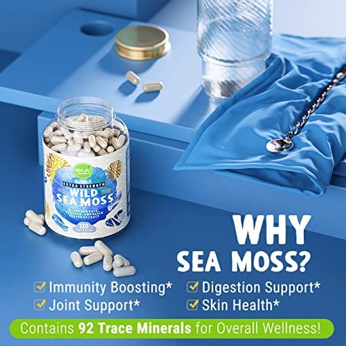 MAJU 4-in-1 Organic Sea Moss Capsules, Wild Chondrus Crispus, Seamoss w/Bladderwrack + Burdock Root, Stronger Than Gel, Irish