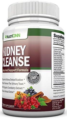 KIDNEY CLEANSE - Detox and Support For Urinary Tract, Bladder and Kidneys - All Natural Herbal Supplement Formula With Organic Cranberry, Astragalus