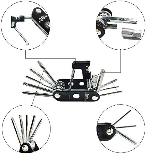14 in 1 Bike Repair Tool Kit & Bike Saddle Bag | Bike Chain Tool Hex Key Wrench Maintain Accessories Multitool Set, Portable Under Seat Bag for Road Mountain Commuter Bicycle