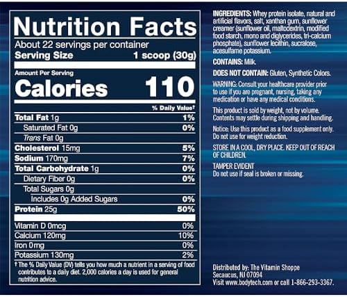 BodyTech Whey Protein Isolate Powder, French Vanilla, 1.5 LB, 23 Servings | 25G Protein per Serving, High Concentrated Protein Powder With Amino Acids & BCAAs for Men and Women, Gluten Free