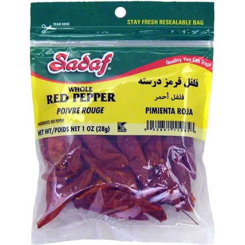 Sadaf Whole Red Pepper - Red Pepper for Cooking, Seasoning and Food Enhancement - Peppers Spice - Kosher - 1 Oz Resealable Bag