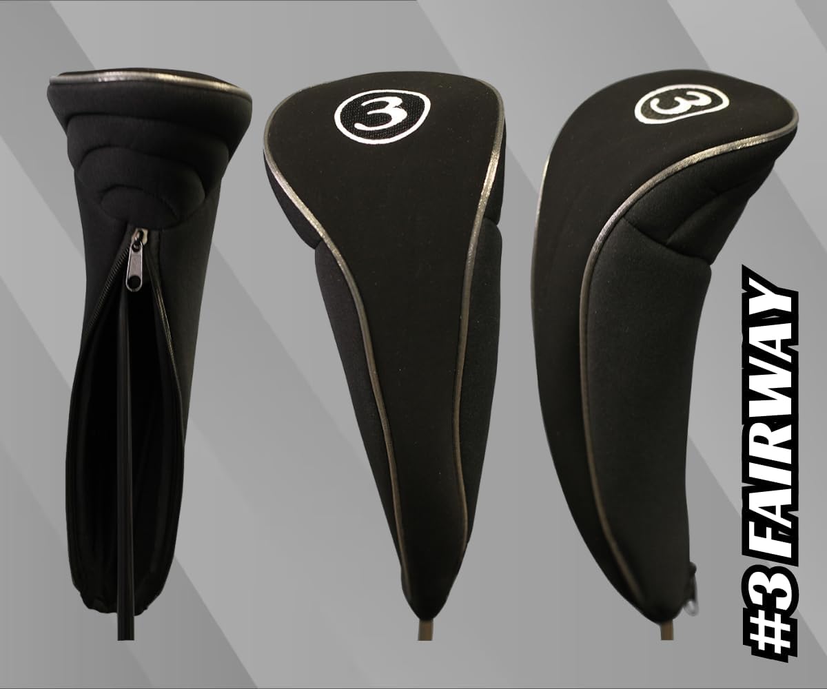 Black Golf Zipper Head Covers 3 5 7 Fairway Woods Headcovers Metal Neoprene Traditional Plain Protective Covers Fits All Fairway Clubs