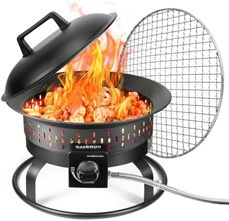 GasBRUH Outdoor Portable Propane Fire Pit, 19-Inch,60,000 BTU with Cover&Carry Kit,Camping Propane Fire Pits,Gas Firebowl,Portable Gas Fire Pit for Outside Patio,Backyard,Camping,RV,Deck,Tailgating