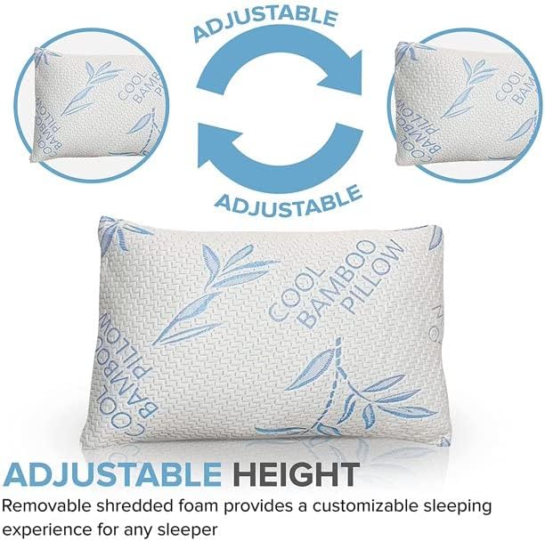 ComfySleep Queen Size 2 Pack Rayon Made from Bamboo Pillows for Sleeping, Cooling Shredded Memory Foam Adjustable Bed Pillow with