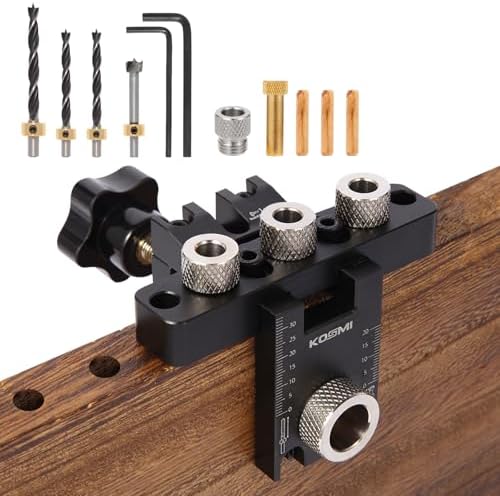3 in 1 Dowel Jig Drill Kit Multi-Function Self Centering Doweling Jig Kit Adjustable Woodworking Drilling Locator Puncher Set Aluminum Alloy with