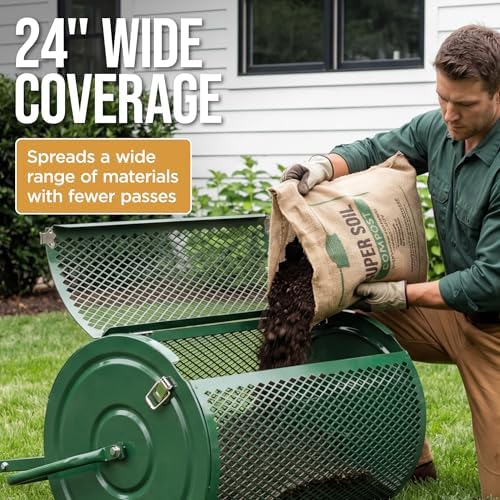 Best Choice Products Compost Spreader, 24-Inch Peat Moss Spreader, Heavy-Duty Steel Lawn & Soil Spreader for Topdressing, Sand, Manure & Mulch