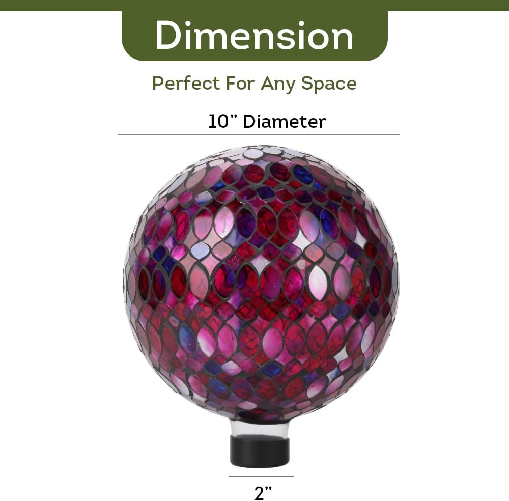 Lily's Home Colorful Mosaic Glass Gazing Ball, Designed with a Stunning Holographic Petal Mosaic Pattern to Bring Color and Reflection to Any Home and Garden, Red and Gold (10" Diameter)
