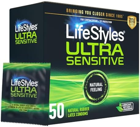 LifeStyles Ultra Sensitive Premium Lubricated Natural Latex Condoms Value Pack - 100 Count, 1 Pack - Triple Tested for Best Protection, Made with UltraGlide Silicone Lube
