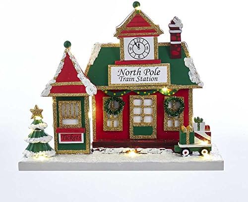 Kurt Adler C6879 9.75" Battery-Operated North Pole Train Station Building