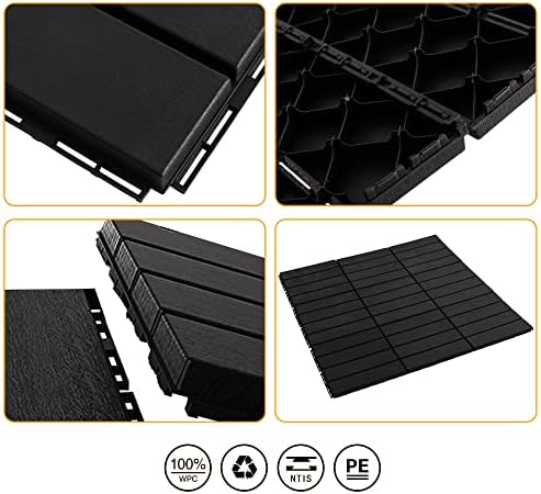 ASTEROUTDOOR Interlocking Deck Tiles Plastic Waterproof Outdoor Flooring 12" x 12" for Patio Garden Deck Poolside Indoor Outdoor, 10 pcs, Gray