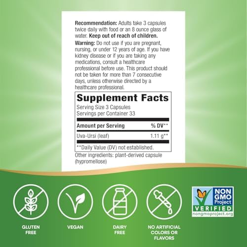 Nature's Way Uva Ursi, 1,440 mg per Serving, 100 Capsules (Packaging May Vary)