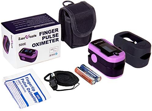 Zacurate 500E Premium Fingertip Pulse Oximeter Oximetry Blood Oxygen Saturation Monitor with Silicon Cover, Batteries and Lanyard (Mystic Purple)