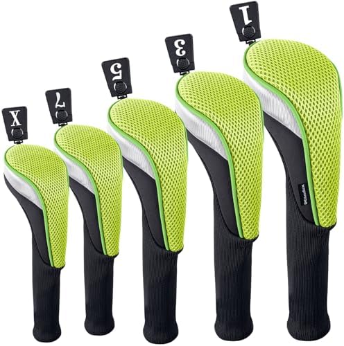 Andux 5pcs/Set Mesh Golf Wood Club Head Covers Long Neck