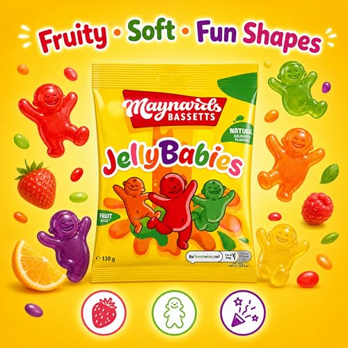 Maynards Bassetts Jelly Babies 130g (Pack of 4), Fruity Sweets