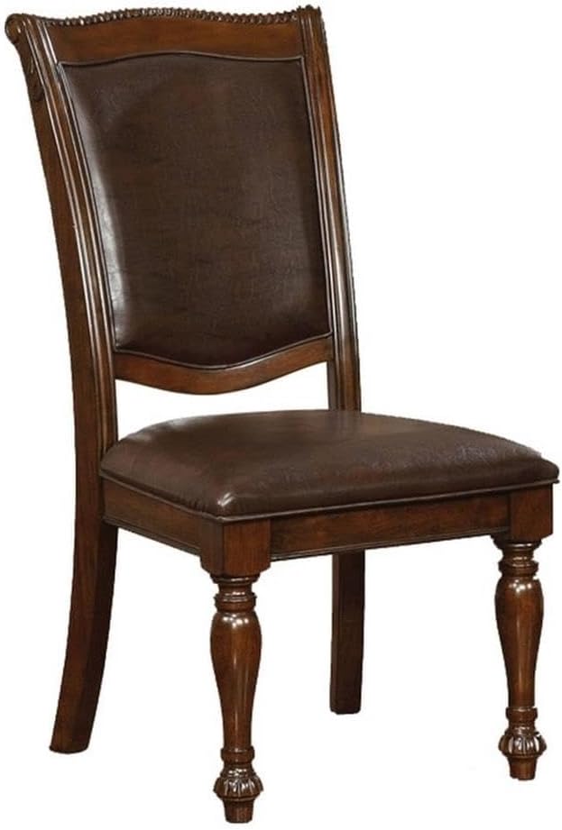 BOWERY HILL 19" Transitional Wood/Faux Leather Side Chair in Cherry (Set of 2)
